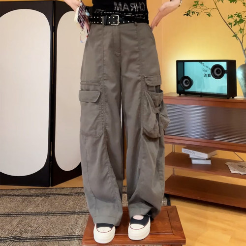 舒适百搭高级工装风弯刀阔腿长裤