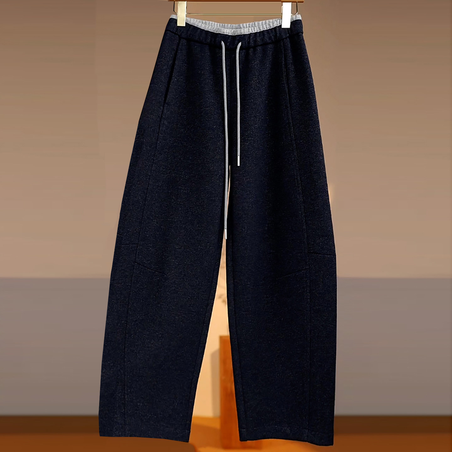 醋酸羊毛撞色腰头阔腿休闲弯刀裤