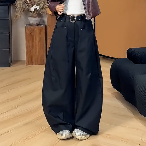 潮酷风高腰百搭显瘦弯刀气球西裤
