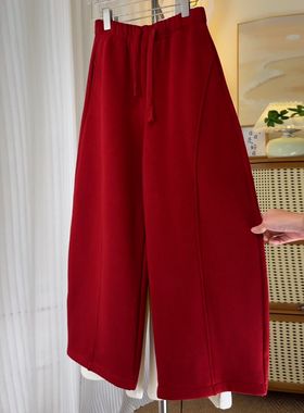 Ader红色松紧腰抽绳弯刀卫裤2026春季新款简约宽松阔腿垂感休闲裤