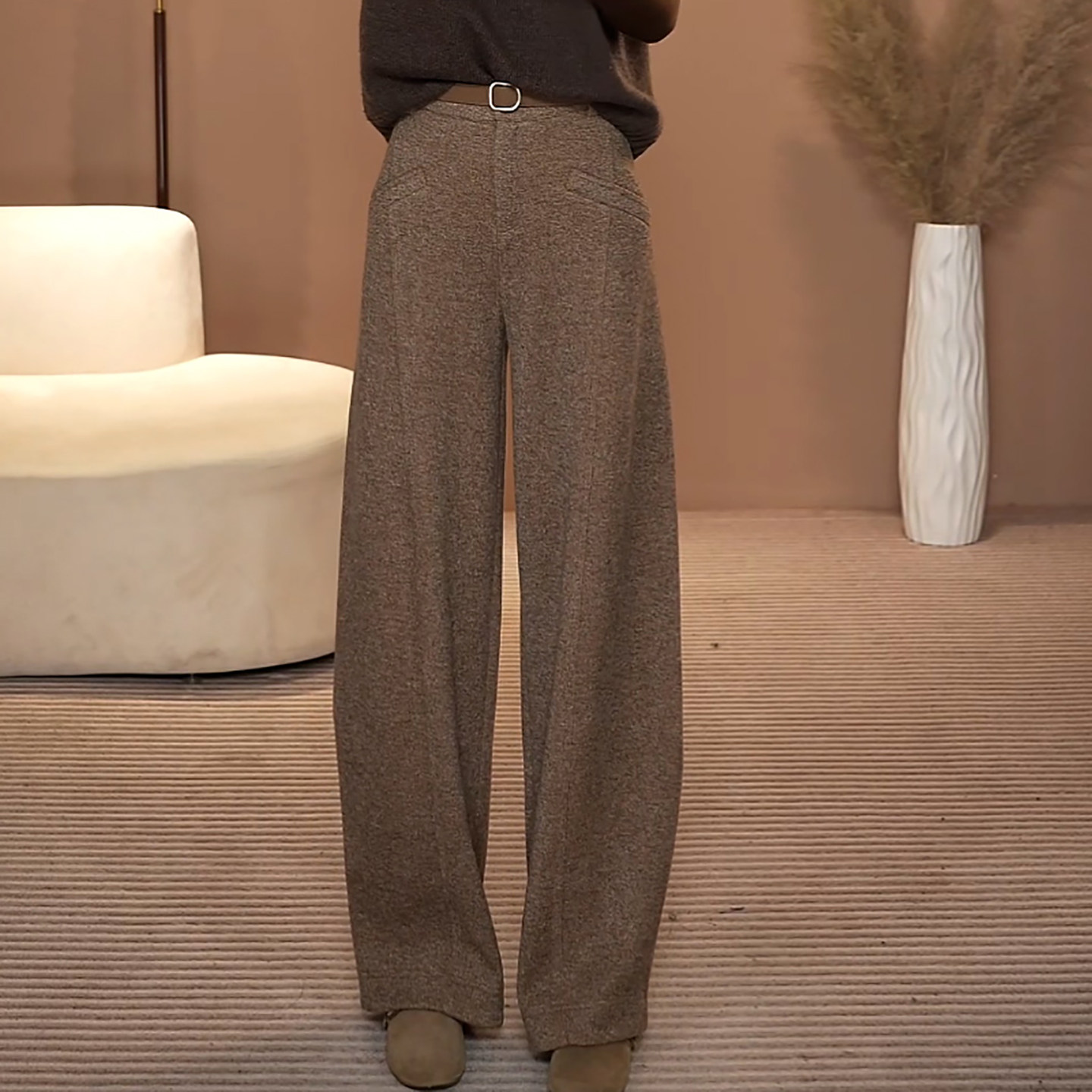 Ader休闲裤女2026春季新款高腰宽松阔腿垂感百搭显瘦棕色弯刀裤,女装/女士精品,大码裤装,淘宝优惠券,粉丝福利购,淘宝优惠卷