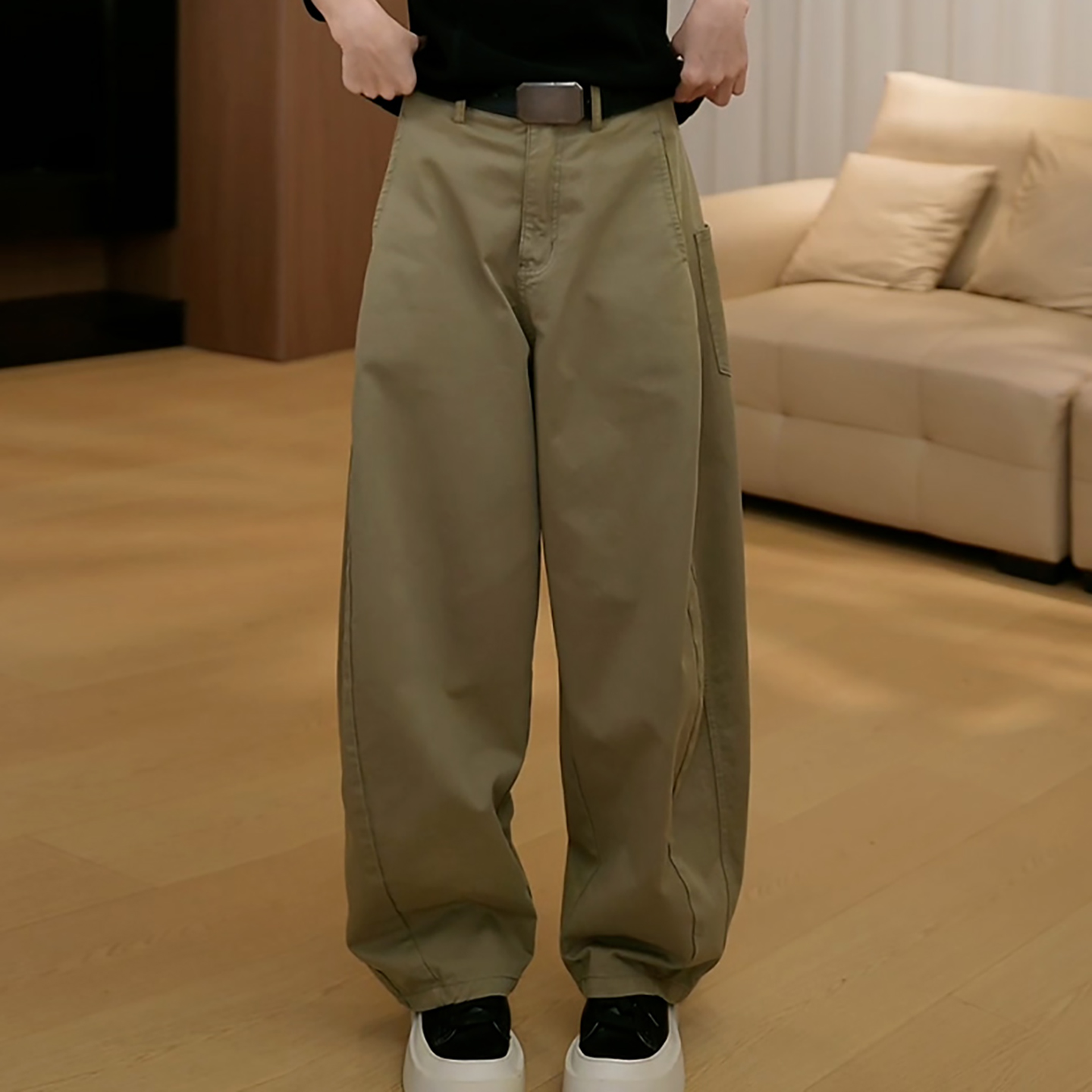 加绒加厚立体裁剪阔腿弯刀休闲裤