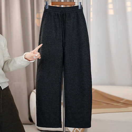 黑灰色加绒加厚百搭羊毛弯刀裤
