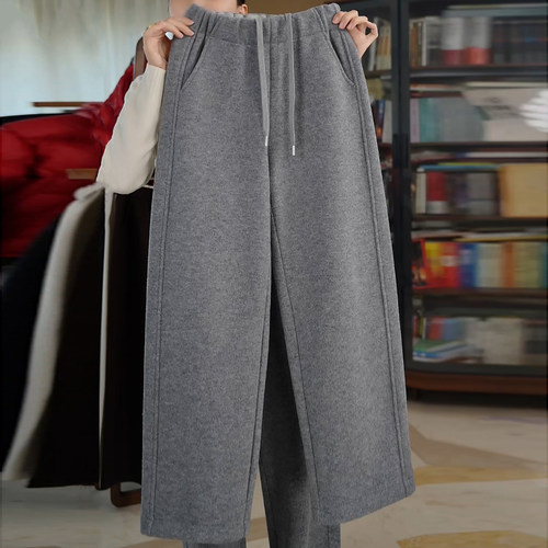 加绒保暖绵羊毛窄版直筒弯刀裤