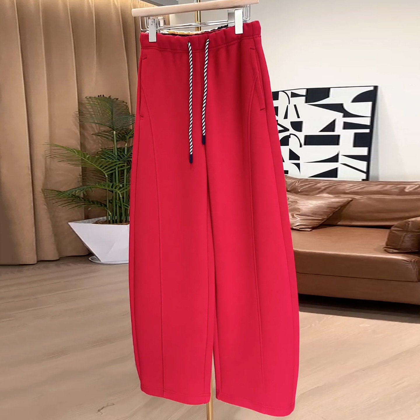 Ader弯刀卫裤女2026春季新款撞色抽绳时尚宽松阔腿垂感运动休闲裤,女装/女士精品,大码裤装,淘宝优惠券,粉丝福利购,淘宝优惠卷