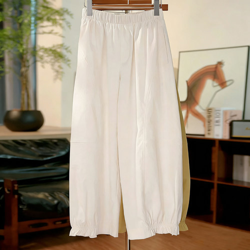 Ader九分休闲裤女2026早春新款松紧腰清新百搭半木耳边阔腿弯刀裤 - 封面