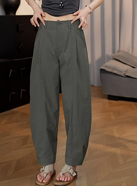 Ader军绿色九分弯刀裤女2025夏季薄款高腰宽松百搭显瘦阔腿休闲裤