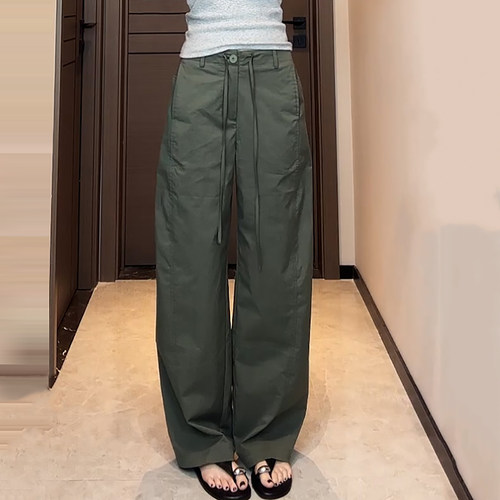 军绿色气质百搭高腰显瘦休闲裤女