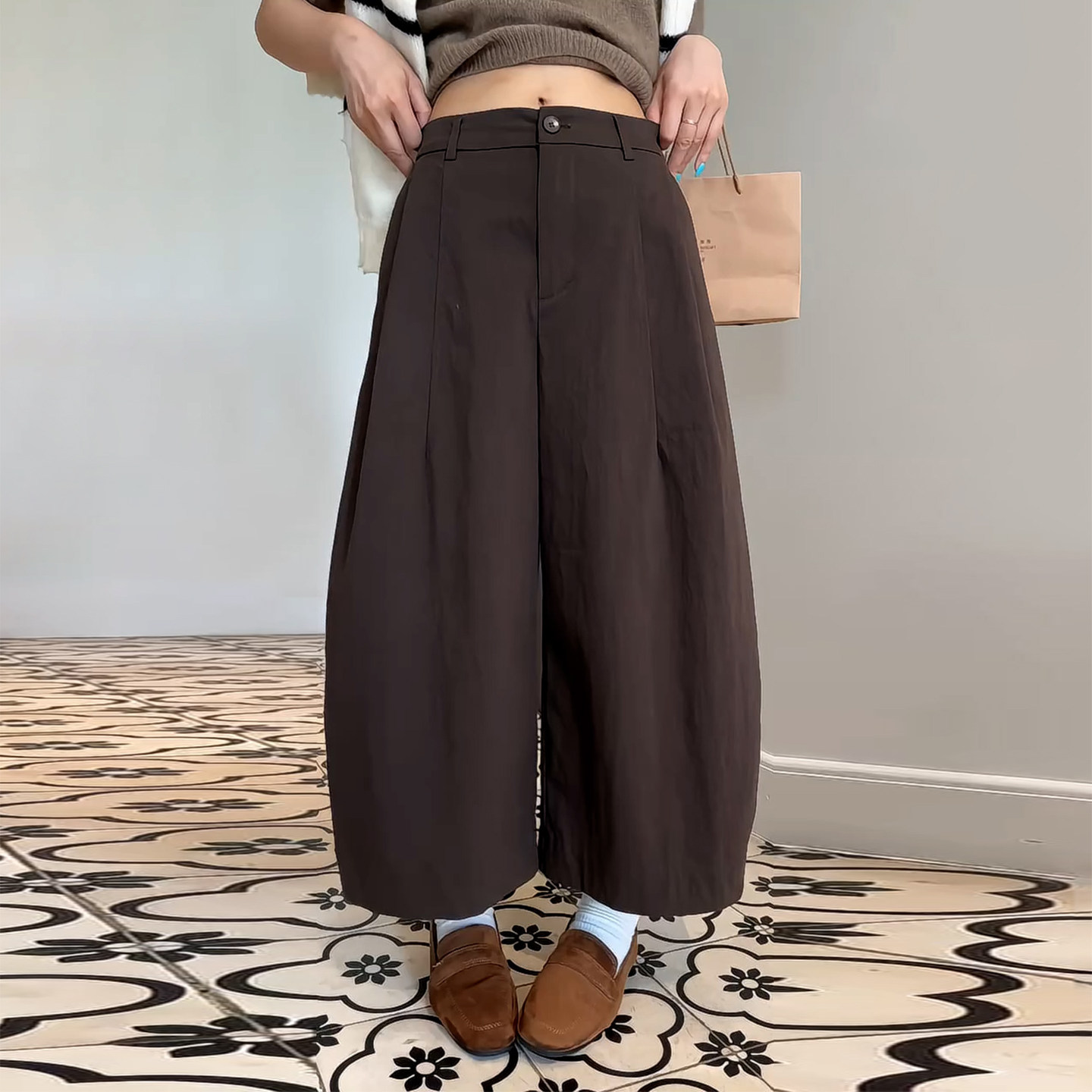 Ader松弛慵懒风九分气球裤女2026秋冬新款简约百搭显瘦休闲阔腿裤