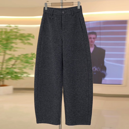 深灰色加绒加厚绵羊毛弯刀休闲裤