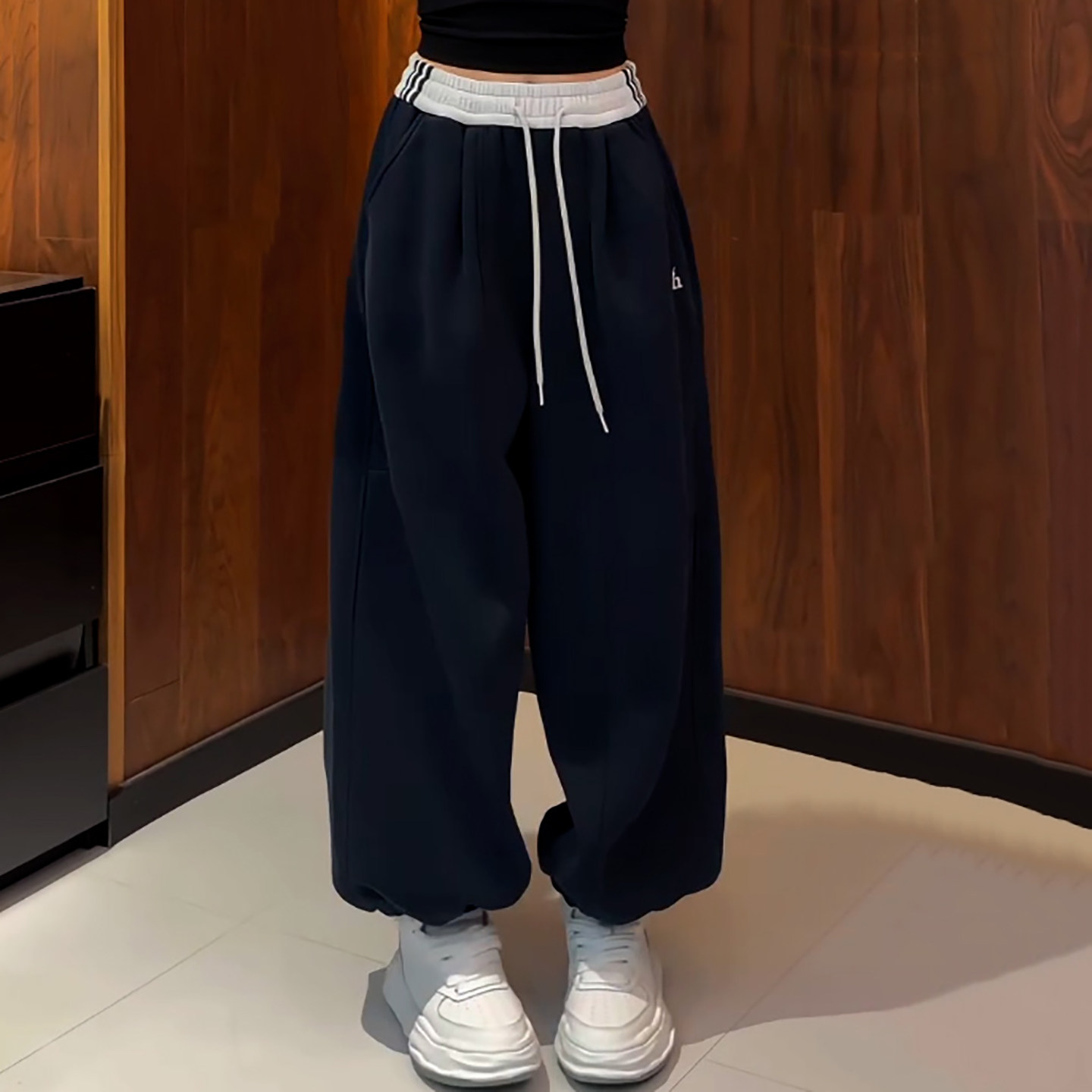 Ader藏青色加绒加厚束脚卫裤2025冬季新款时尚百搭显瘦运动休闲裤,女装/女士精品,大码裤装,淘宝优惠券,粉丝福利购,淘宝优惠卷