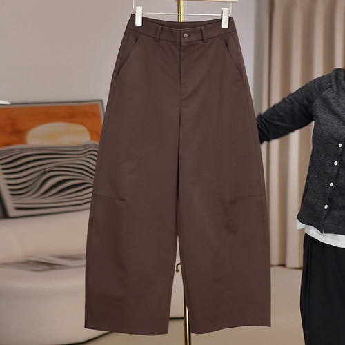 时尚通勤百搭显瘦咖色九分弯刀裤