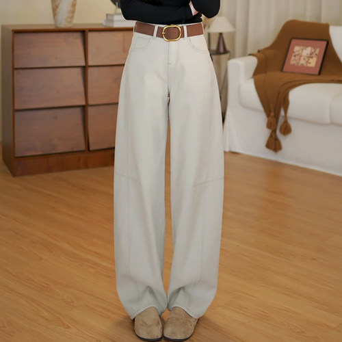 百搭显瘦加绒阔腿休闲弯刀牛仔裤