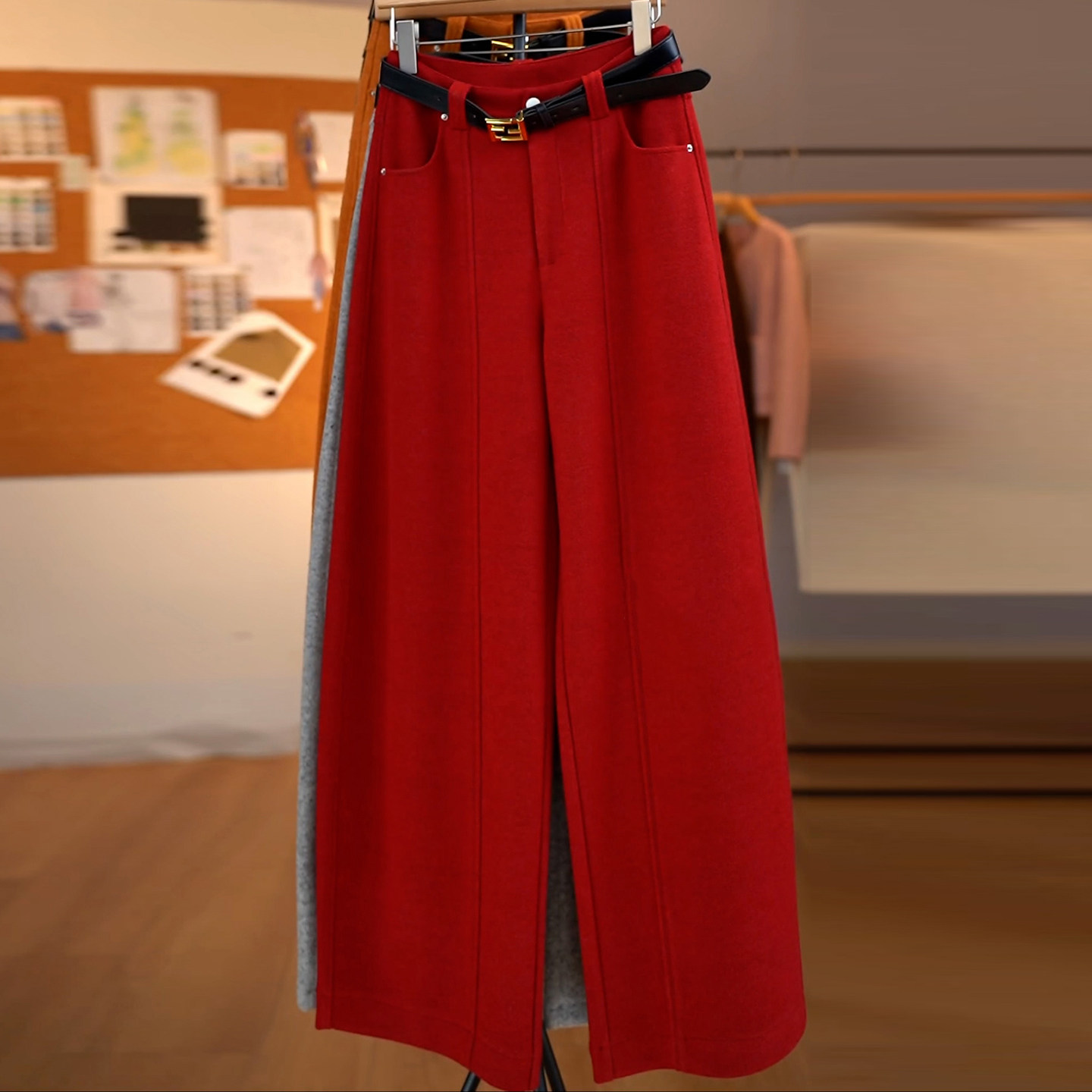 Ader羊毛休闲裤女2025冬季新款气质百搭高腰宽松阔腿垂感小弯刀裤,女装/女士精品,大码裤装,淘宝优惠券,粉丝福利购,淘宝优惠卷