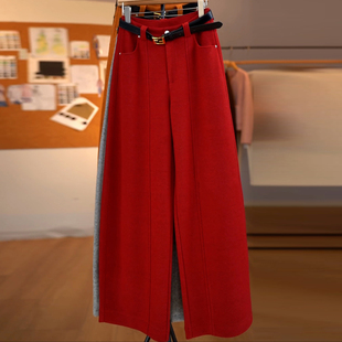 Ader羊毛休闲裤女2025冬季新款气质百搭高腰宽松阔腿垂感小弯刀裤