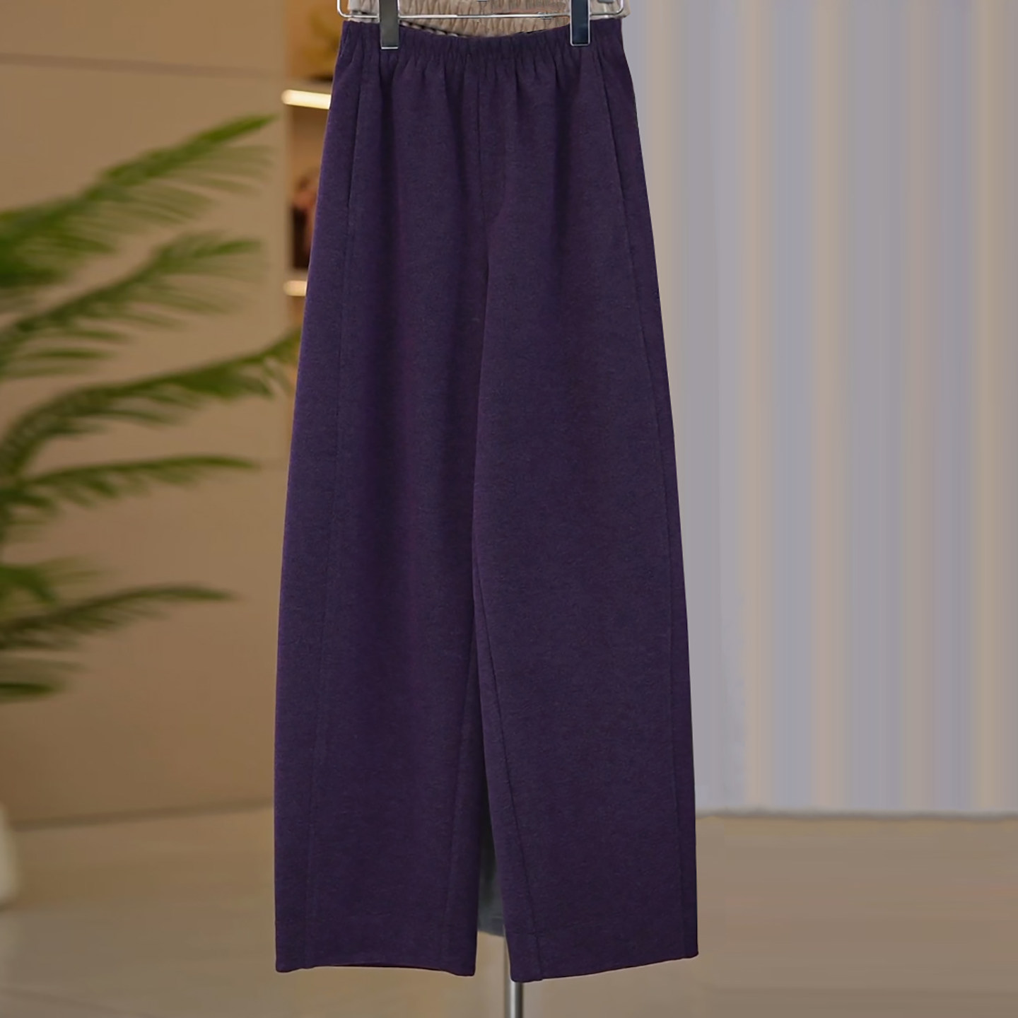 Ader紫色加绒加厚羊毛休闲裤女2025冬季新款松紧腰宽松垂感弯刀裤,女装/女士精品,大码裤装,淘宝优惠券,粉丝福利购,淘宝优惠卷