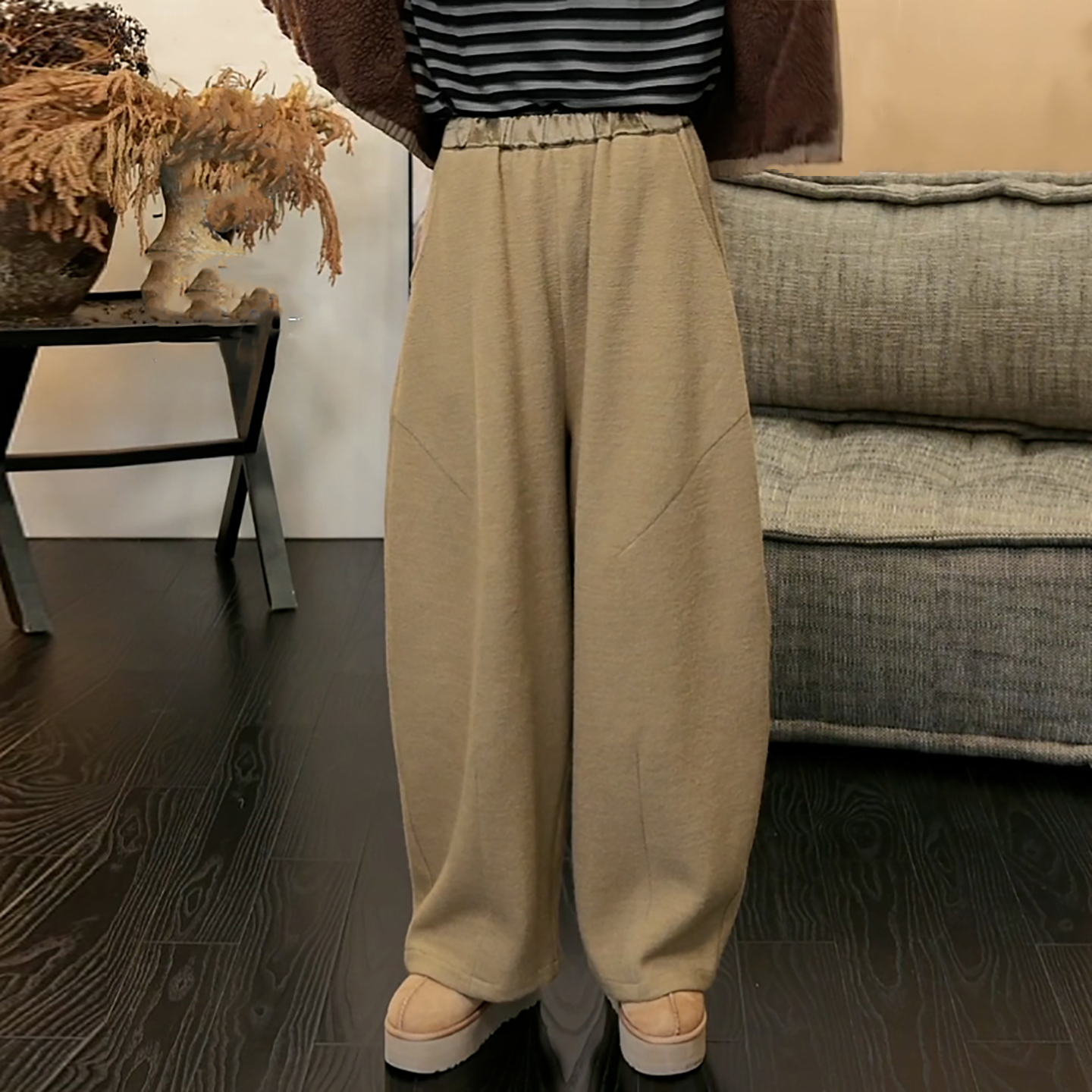 松紧腰绵羊毛百搭显瘦保暖休闲裤