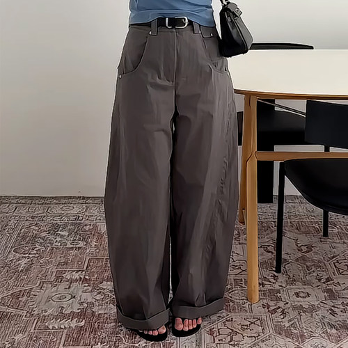 高级感舒适通勤显瘦弯刀阔腿长裤