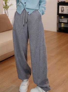 Ader灰色松紧腰抽绳加绒加厚休闲裤女2025冬季新款宽松阔腿弯刀裤