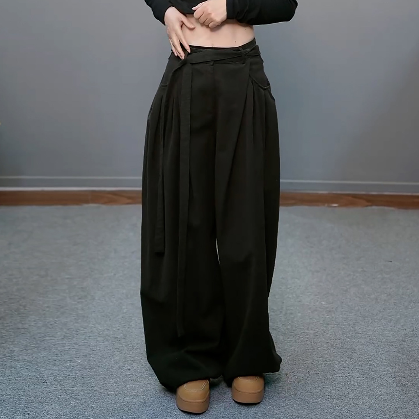 Ader时尚慵懒风潮流百搭阔腿裤女2026春季新款遮胯显瘦休闲拖地裤,女装/女士精品,大码裤装,淘宝优惠券,粉丝福利购,淘宝优惠卷