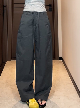 Ader辣妹工装休闲裤女2026早春薄款时尚百搭显瘦中低腰阔腿弯刀裤