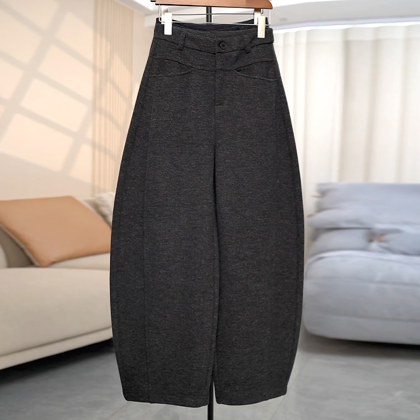 气质简约羊毛加绒遮胯显瘦弯刀裤
