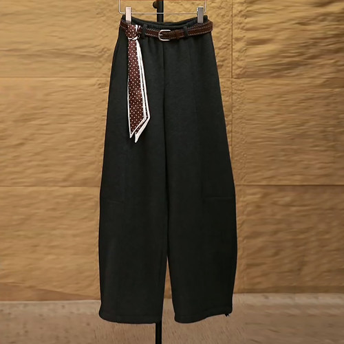 简约百搭显瘦加绒加厚阔腿弯刀裤