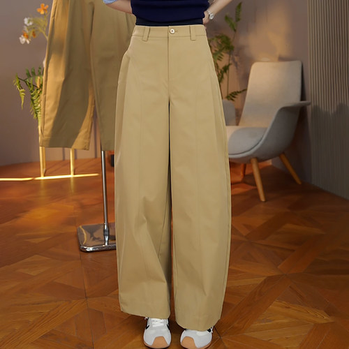 卡其色气质高腰百搭休闲弯刀裤子