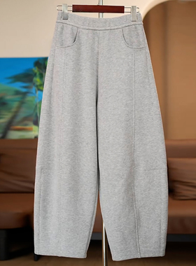 Ader浅灰色加绒加厚运动弯刀卫裤2025冬季新款时尚百搭显瘦休闲裤