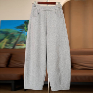 Ader浅灰色加绒加厚运动弯刀卫裤2025冬季新款时尚百搭显瘦休闲裤