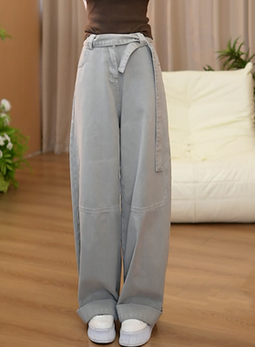 Ader灰绿色弯刀休闲裤女2025夏季新款时尚百搭高腰显瘦垂感牛仔裤