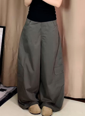 Ader军绿色阔腿工装裤女2025年夏季新款时尚百搭高腰宽松休闲裤潮