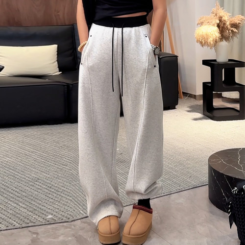 拼接腰头加绒加厚休闲弯刀卫裤