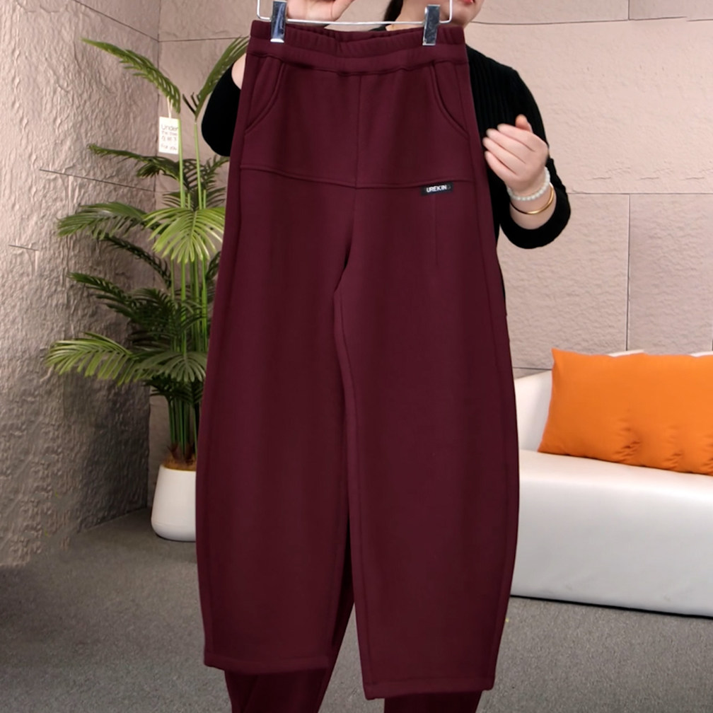 Ader安可拉红加绒加厚弯刀卫裤女2025秋冬新款高腰宽松阔腿休闲裤,女装/女士精品,大码裤装,淘宝优惠券,粉丝福利购,淘宝优惠卷