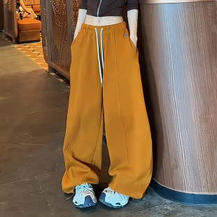 Ader美式松紧腰阔腿卫裤女2026秋季新款宽松显瘦弯刀运动休闲潮裤