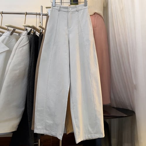 慵懒阔腿纯色百搭显瘦弯刀休闲裤