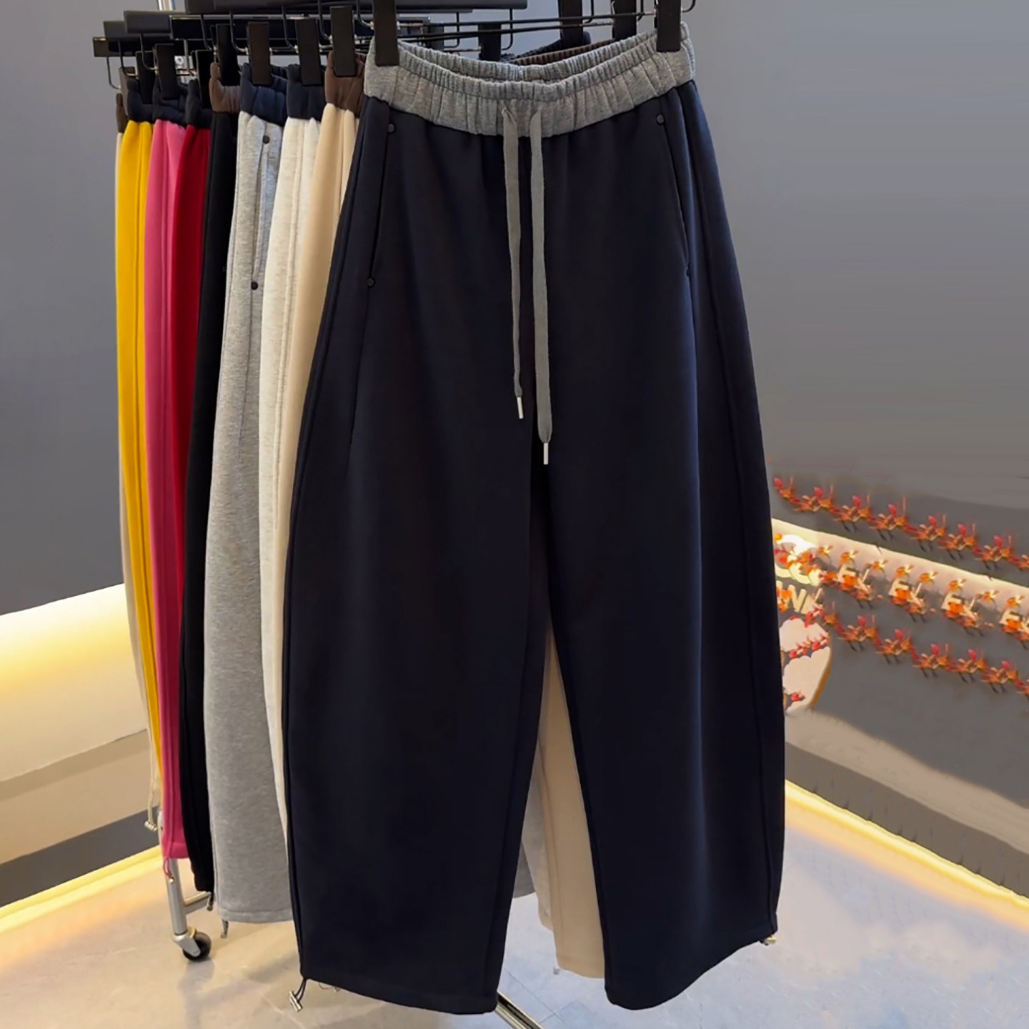 拼接腰头加绒加厚运动休闲卫裤女