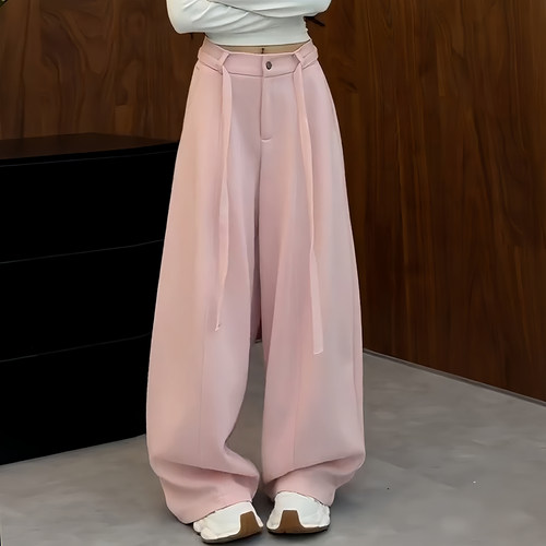 高腰宽松运动休闲垂感百搭弯刀裤