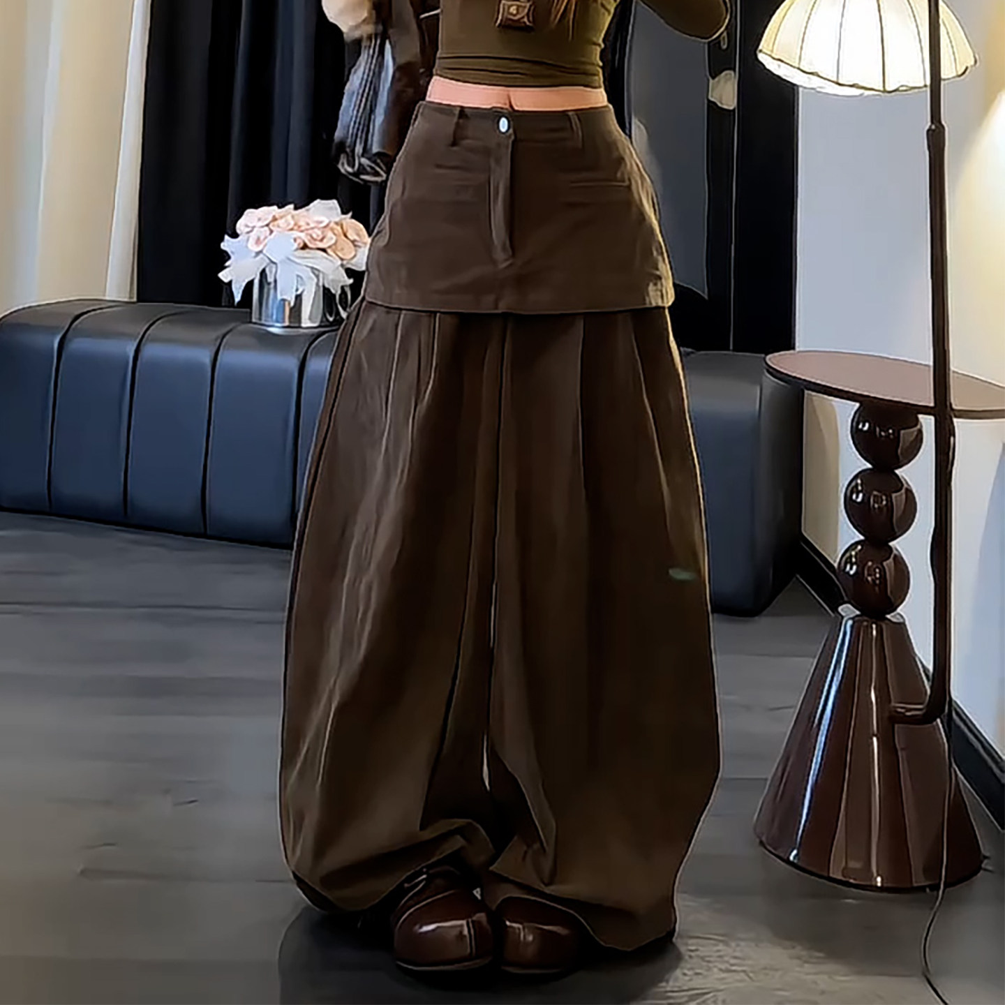 Ader慵懒风高腰屁帘显瘦阔腿裤女2026秋季新款舒适垂感藏胯休闲裤