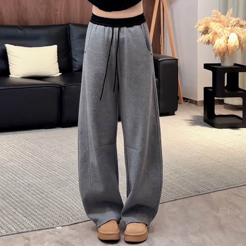 撞色腰头抽绳加绒加厚弯刀卫裤