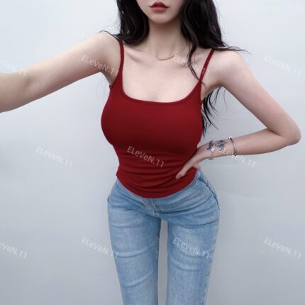 高品质！可拆卸胸垫小吊带背心漫画胸紧身弹力内搭纯欲打底上衣女