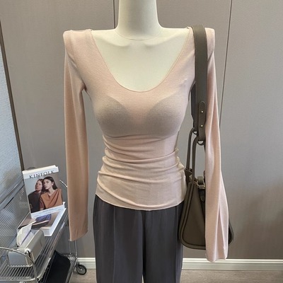 韩版微透打底衫长袖T恤修身上衣