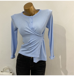 2021修身 收腰系扣针织衫 显瘦韩版 长袖 不规则设计 罩衫 春夏薄款