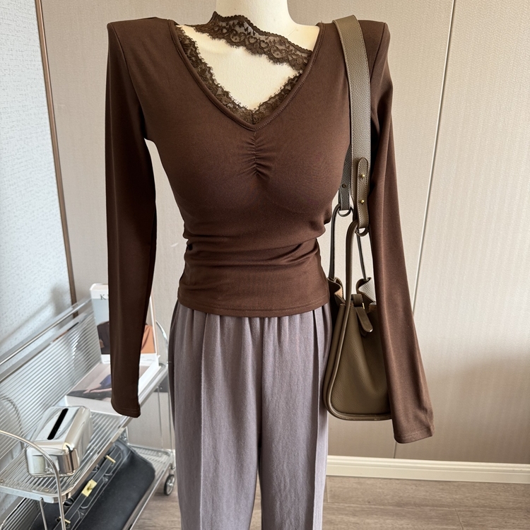 纯欲加绒打底衫带胸垫长袖T恤女