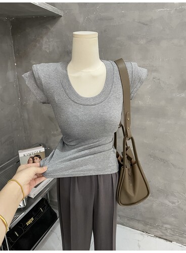 韩版圆领短袖T恤上衣修身打底衫