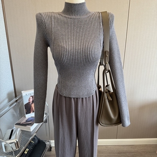 气质半高领打底衫 秋冬内搭新款 女紧身针织衫 毛衣短款 长袖 高品质