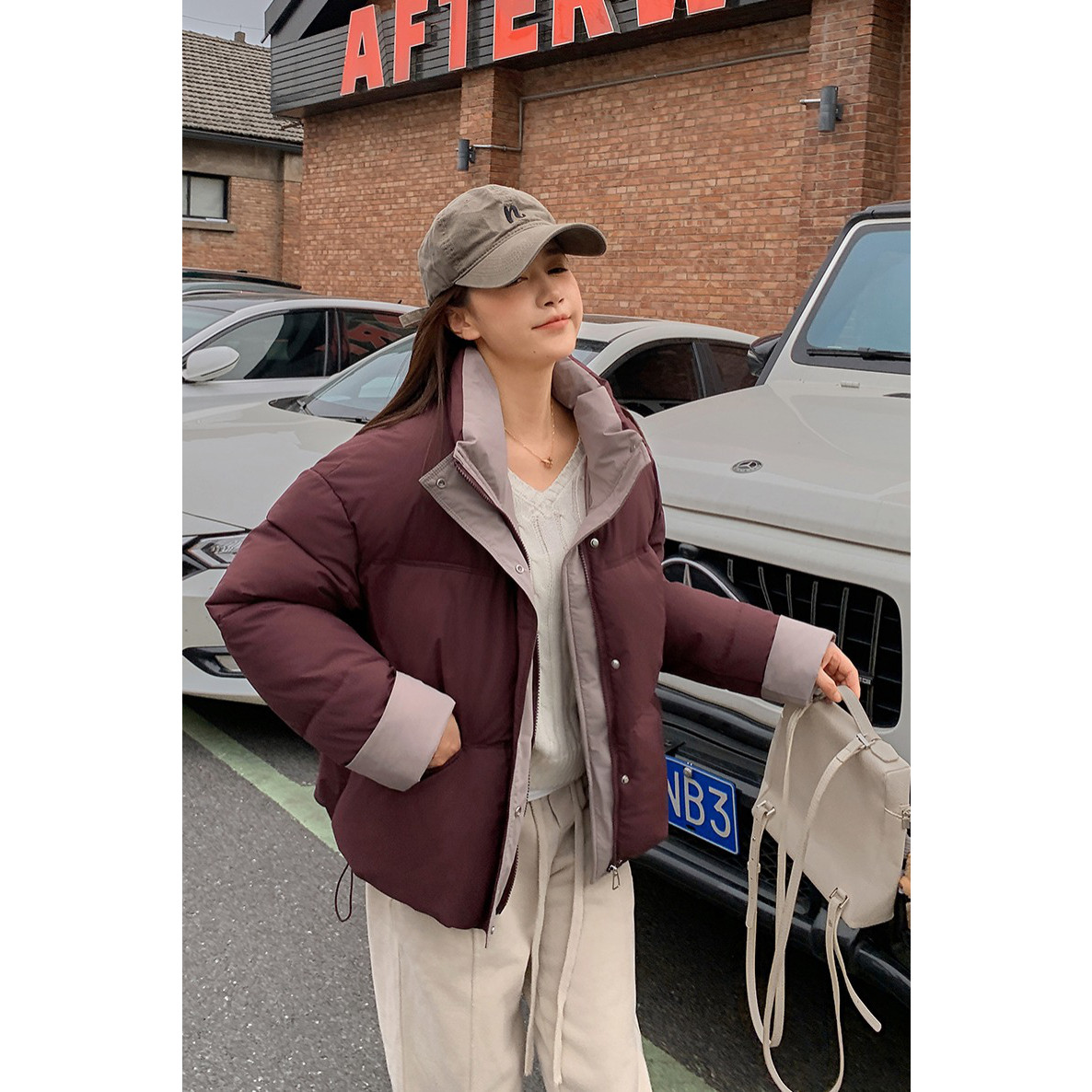 实拍2025新款冬季学院风面包棉服女短款韩版宽松棉袄连帽学生