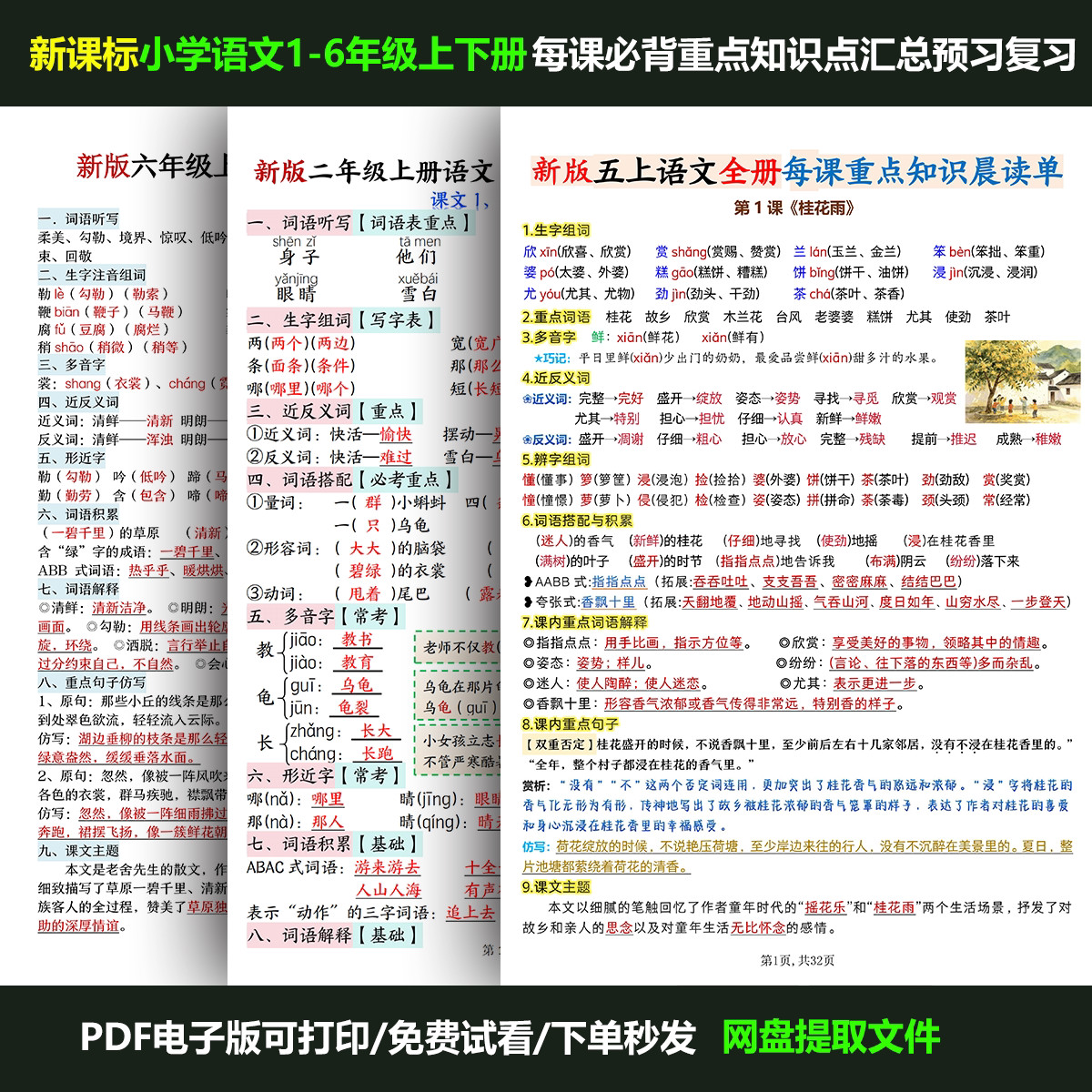 小学语文1-6年级全册知识点汇总