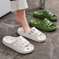 Women's indoor home bathroom anti-slip, leak-proof, quick-drying, hollowed-out couple's poop feel, thick-soled cool slippers for men thumbnail 6