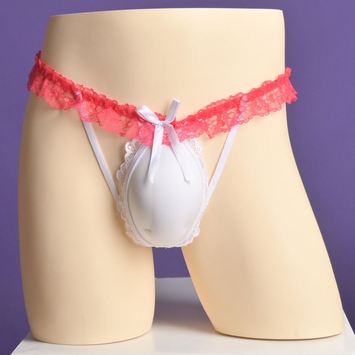 性感男士丁字t裤日系蕾丝太空舱凹凸显大海绵伪娘诱惑内裤大码